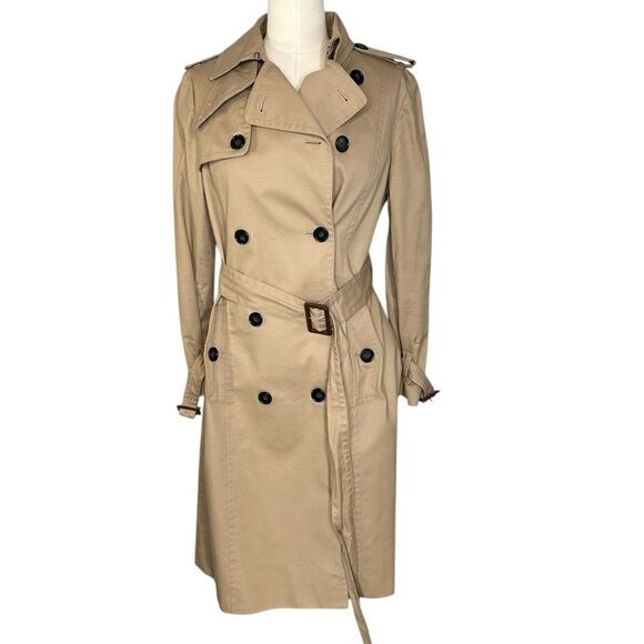 Ann Taylor Tan Twill Double Breasted Belted Trench Coat | MP - Picture 1 of 11